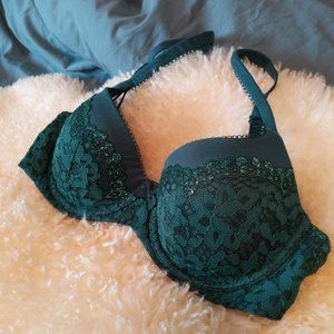 Emerald Green Lace Detail Demi Bra 34C Lightly Lined